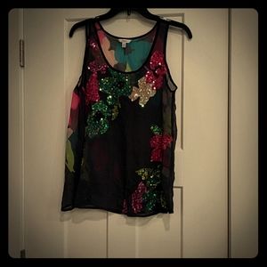 Sheer floral sequin tank